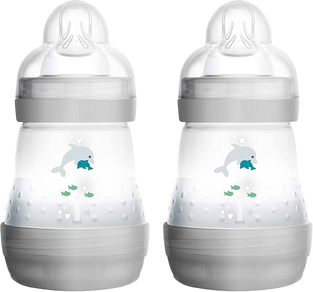 MAM Baby Bottles Self-Sterilising Anti-Colic Easy Start 160ml x 2 Pack Grey Mam
