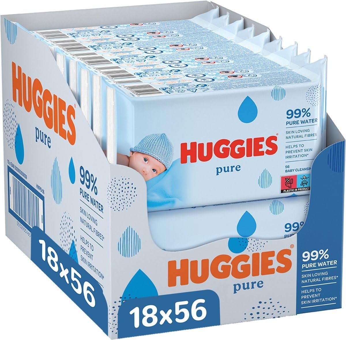 Huggies Pure, Baby Wipes, 18 Packs (1008 Wipes Total) - 99 Percent Pure Water Wipes Huggies