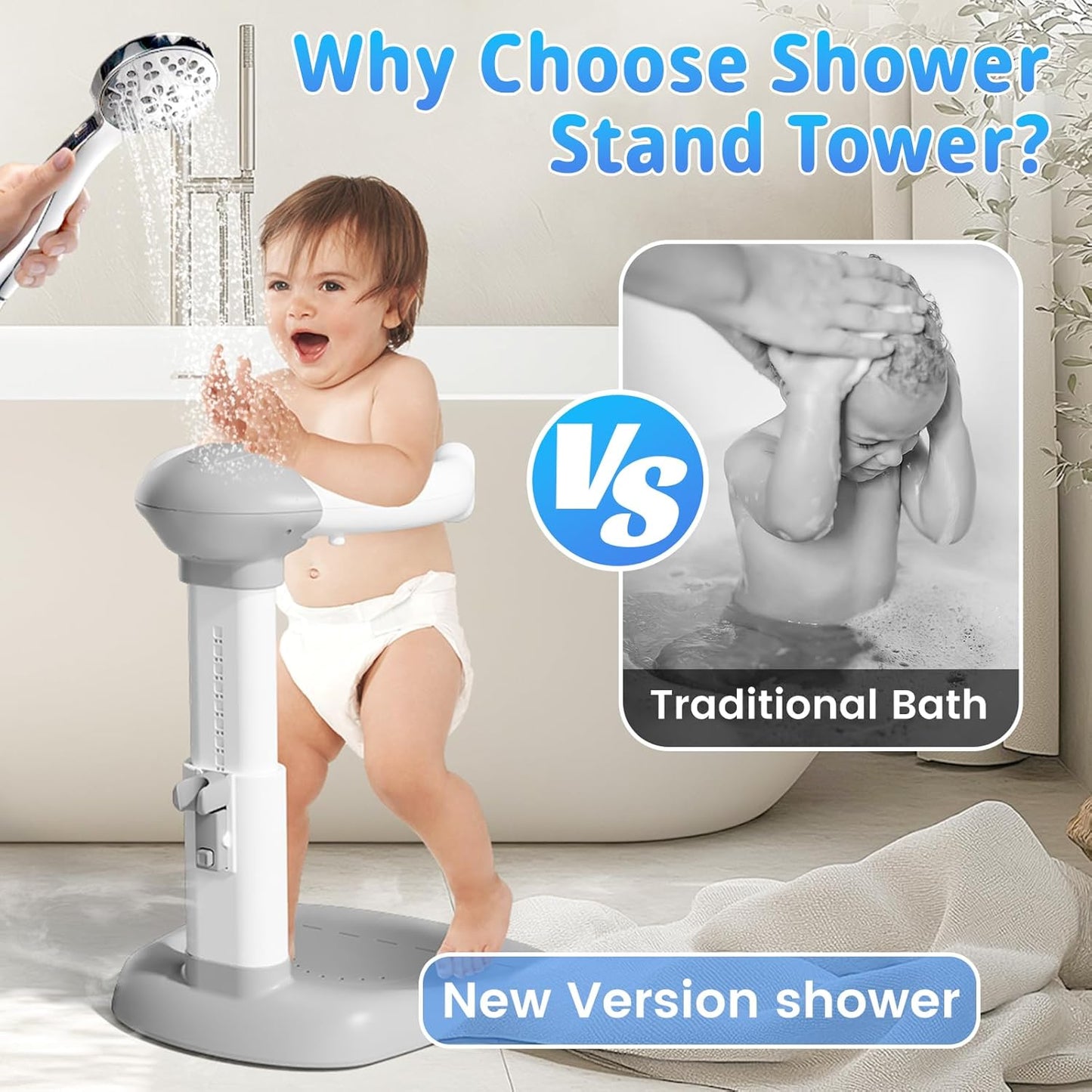 Baby Bathtub with Shower Stand Support Welcome Baby