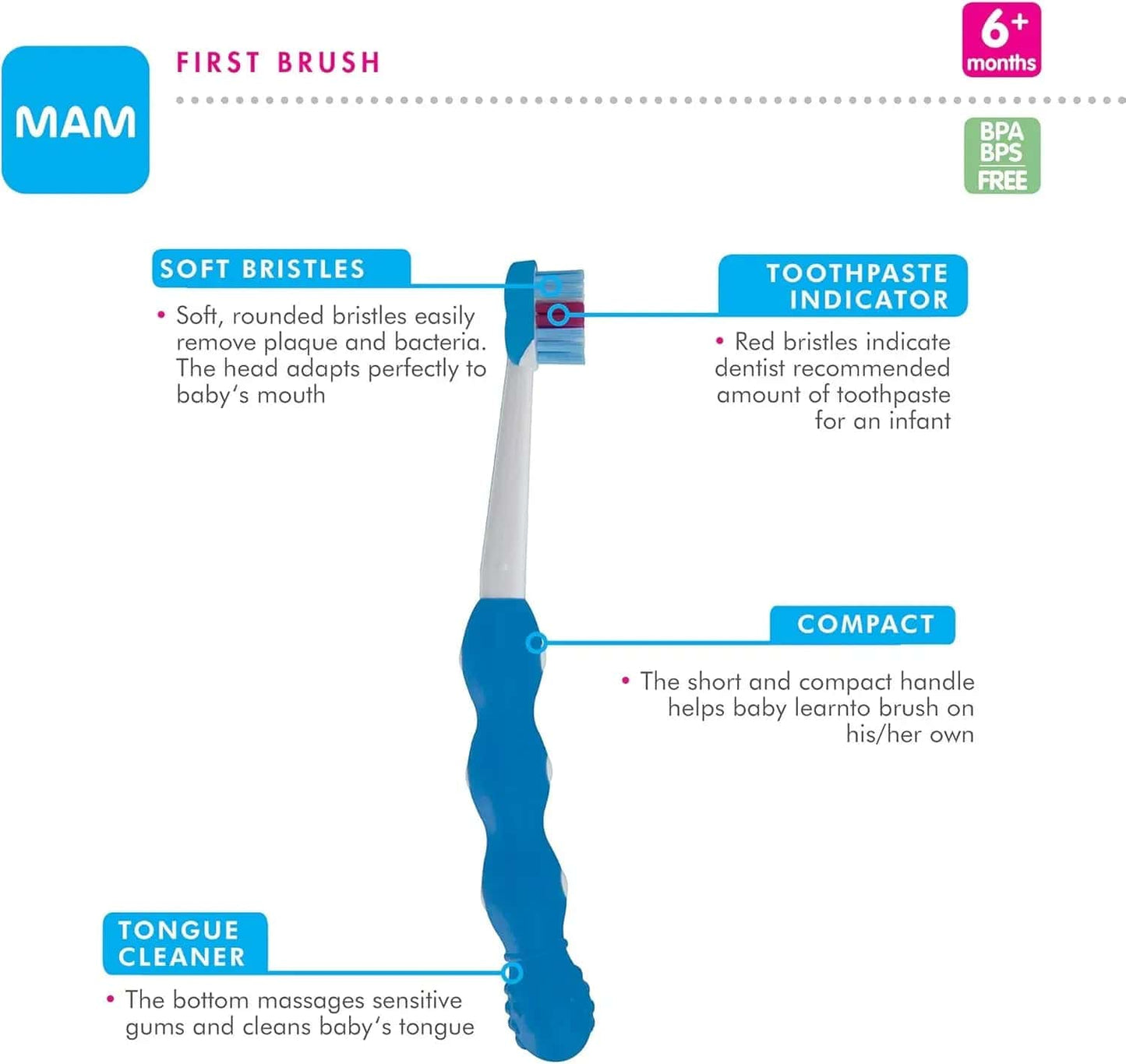 Mam Baby's Brush Toothbrush with Safety Ring, 6 Months + Mam