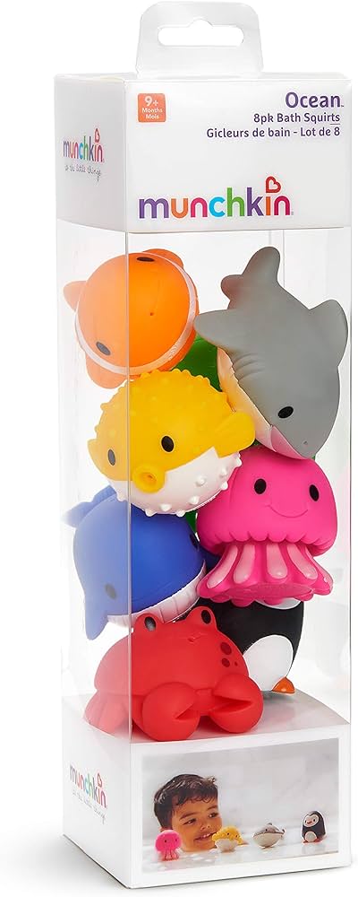 Munchkin Floating Ocean/Farm Animal Rubber Bath Squirt Toys for Baby - 8 Pack Munchkin