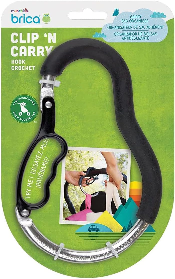 Munchkin Clip and Carry Pushchair Hook, Heavy Duty Aluminium, Black Munchkin