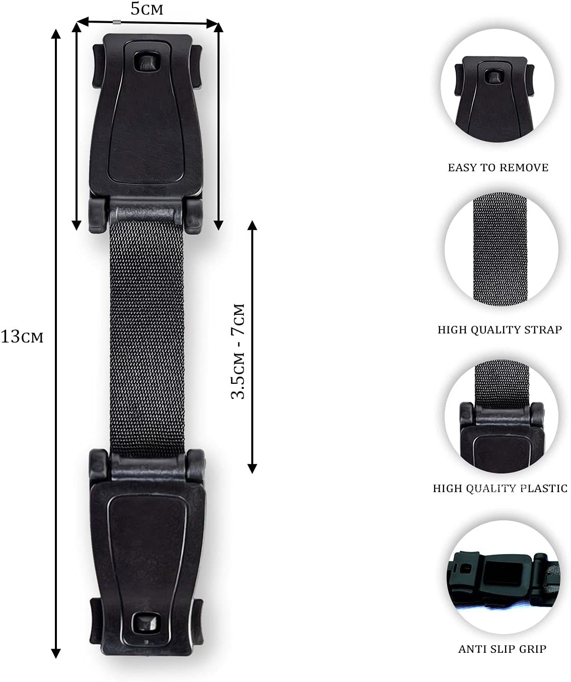STRAP STOP Anti Escape Car Seat Strap — UK Made, Crash Tested, ECE R44-04 & R129 - BLACK Strap Stop