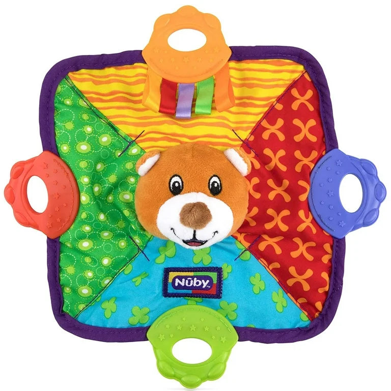 Nuby Teething Blankie Characters May Vary, Red/Yellow/Green/Orange/Blue, 1 Count Nuby