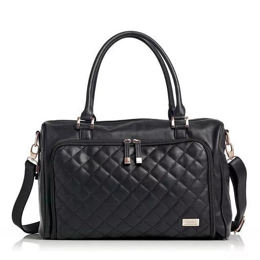 Double Zip Satchel Changing Bag Black Quilted Isoki
