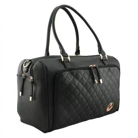 Double Zip Satchel Changing Bag Black Quilted Isoki