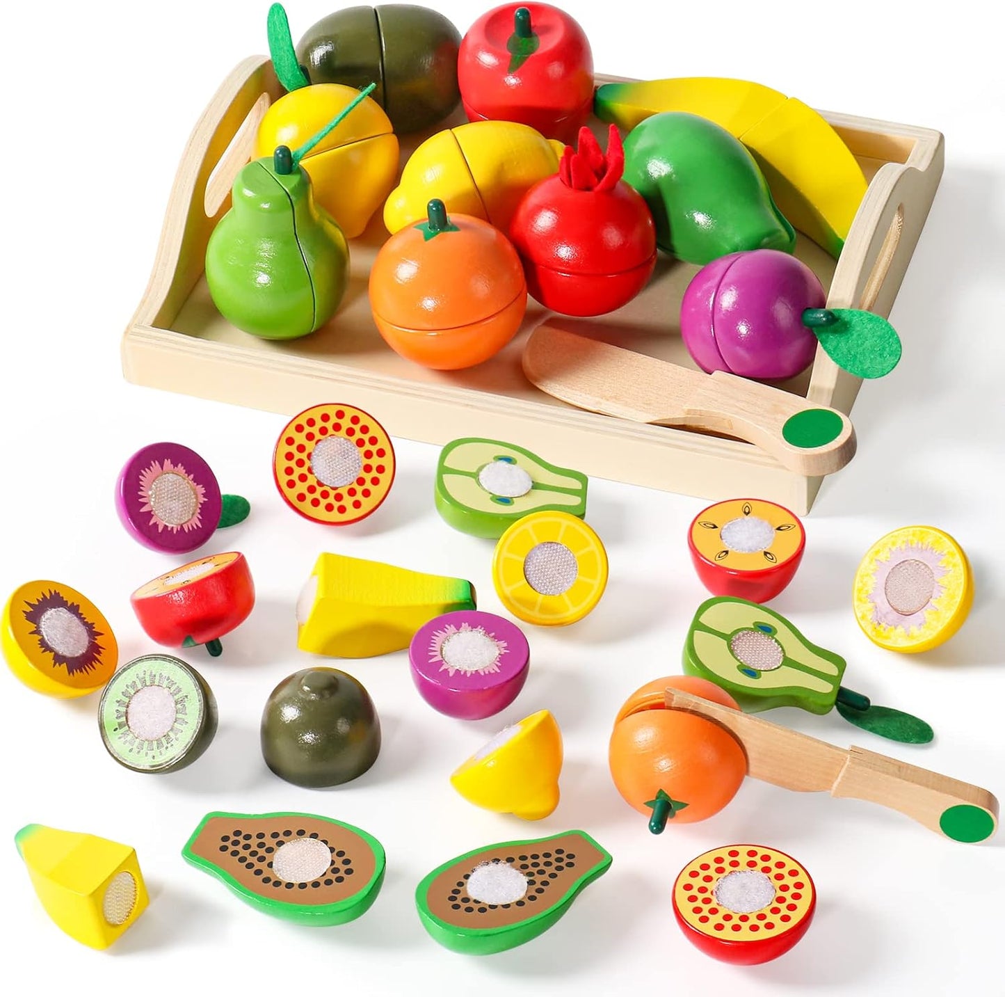 yoptote Wooden Play Food Toddler Toys for 2 yrs+ Fruit & Veg Amz_Mix