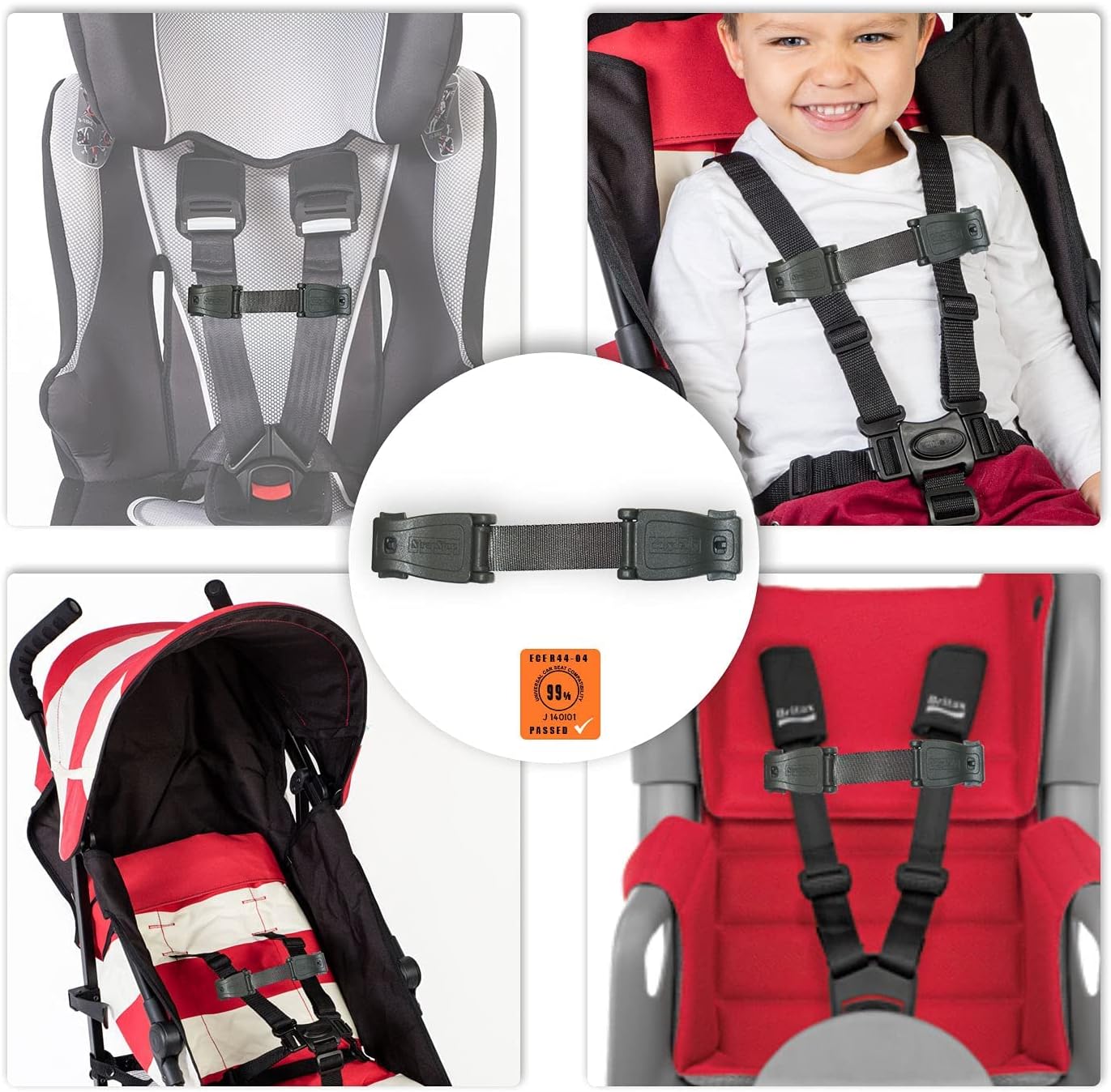 STRAP STOP Anti Escape Car Seat Strap — UK Made, Crash Tested, ECE R44-04 & R129 - Grey Strap Stop