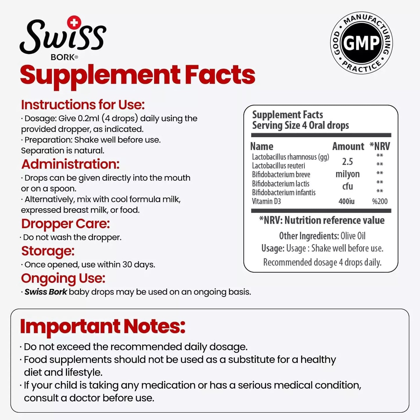 SWISS BORK Baby Probiotics Drops with Vitamin D3 — Kids Probiotics for Gut Health Swiss Bork