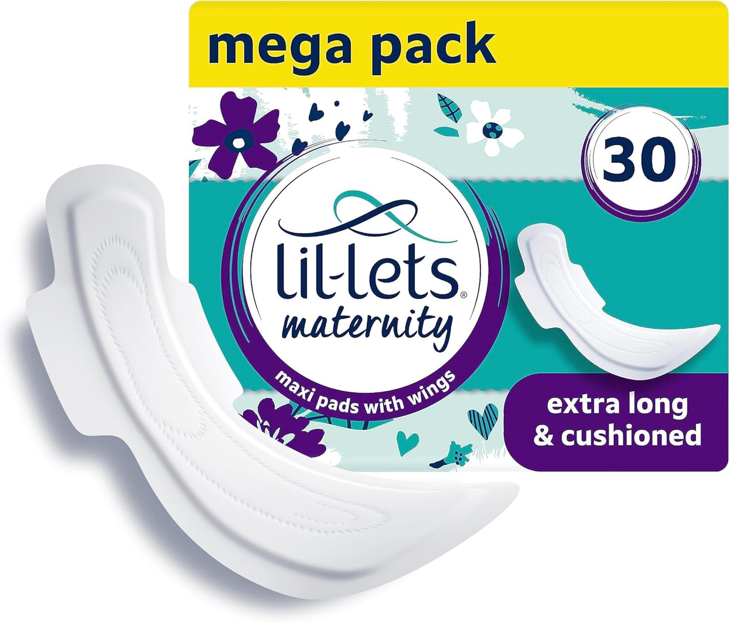 Lil-Lets Maternity Pads, Extra Long Maxi Thick Towels X 30, With Wings, 3 Packs of 10 Lil-Lets