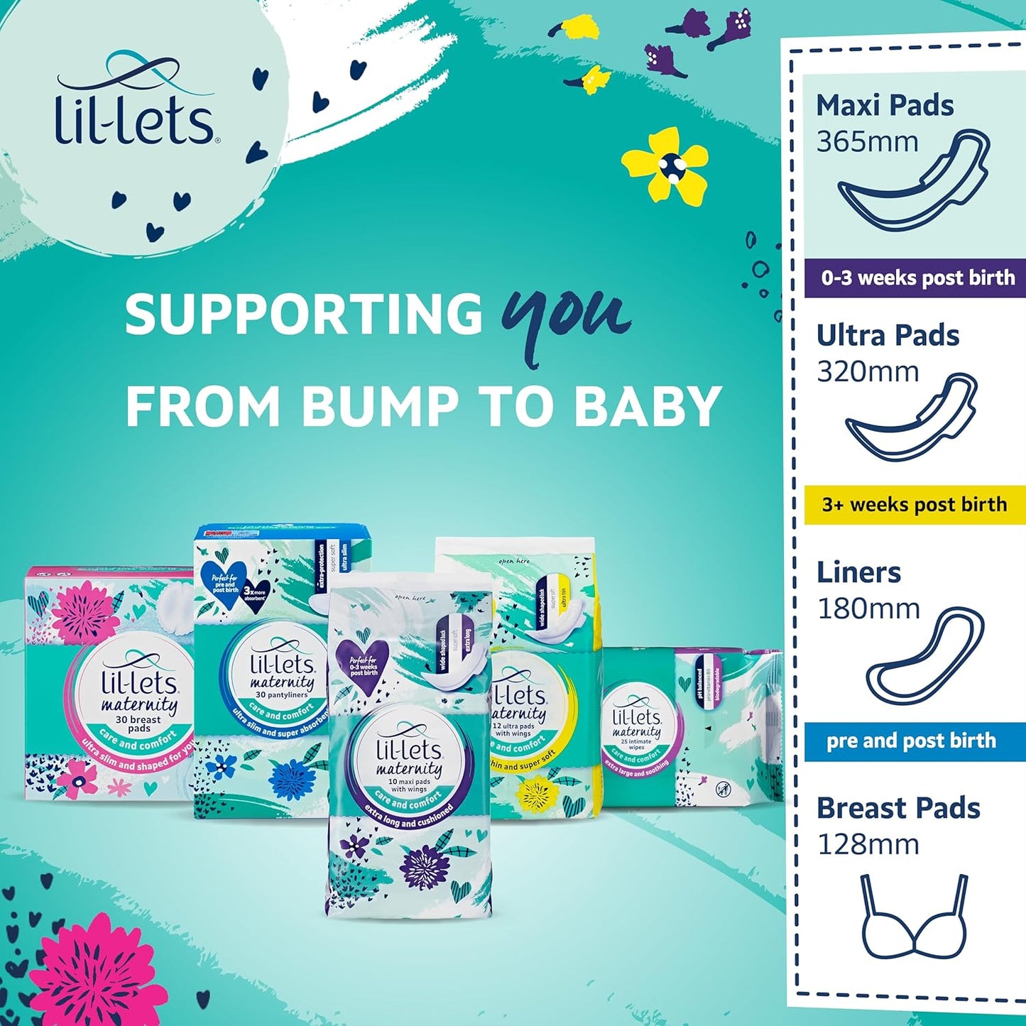 Lil-Lets Maternity Pads, Extra Long Maxi Thick Towels X 30, With Wings, 3 Packs of 10 Lil-Lets