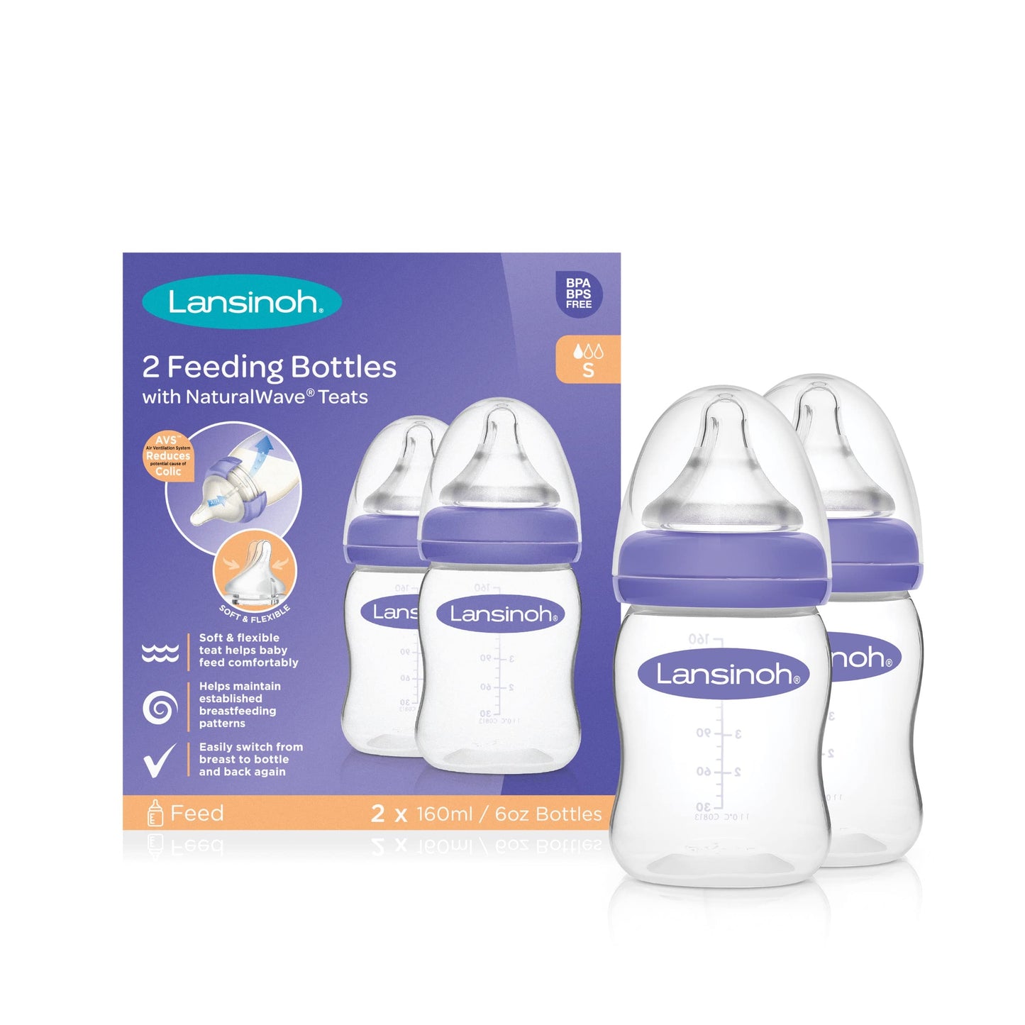 Lansinoh Baby Bottle Pack of 2 with NaturalWave Teat (160 ml), Anti-colic. Lansinoh
