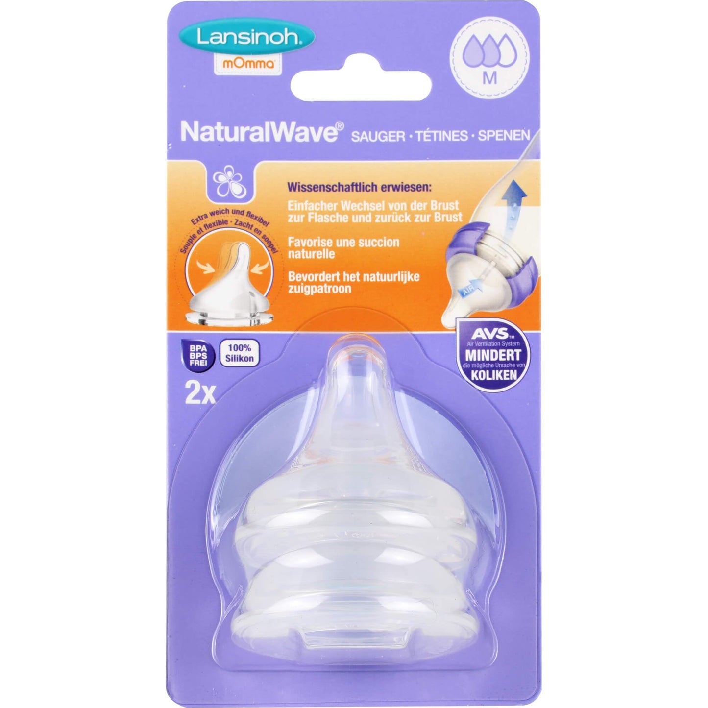Lansinoh Natural Wave Teat Medium Flow 2Pk Lansinoh