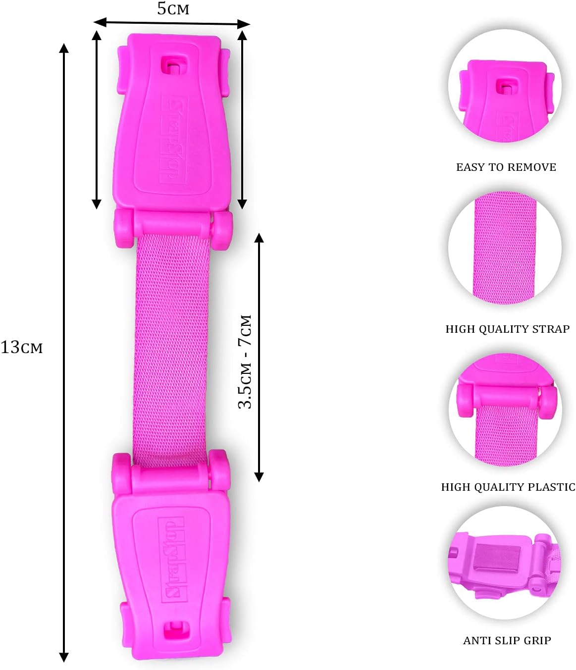 STRAP STOP Anti Escape Car Seat Strap — UK Made, Crash Tested, ECE R44-04 & R129 -PINK Strap Stop