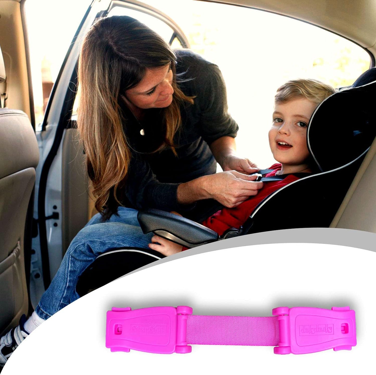 STRAP STOP Anti Escape Car Seat Strap — UK Made, Crash Tested, ECE R44-04 & R129 -PINK Strap Stop