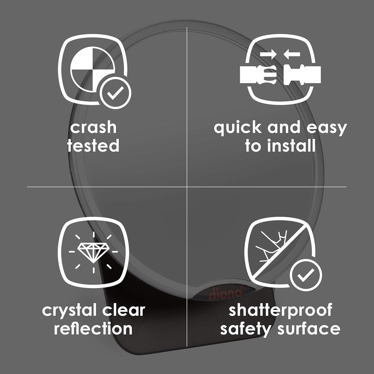 Diono Easy View™ Baby Car Mirror, Safety Car Seat Mirror for Rear facing Infant, Fully Adjustable With 360° Diono