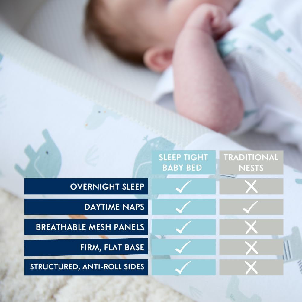 Purflo Sleeptight Baby Bed – Breathable & Portable Infant Lounger, Animal Safari Print Purflo