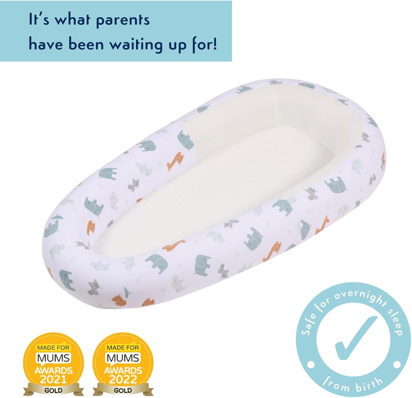 Purflo Sleeptight Baby Bed – Breathable & Portable Infant Lounger, Animal Safari Print Purflo
