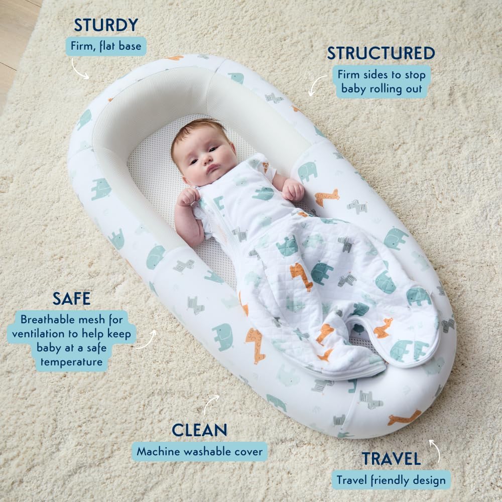 Purflo Sleeptight Baby Bed – Breathable & Portable Infant Lounger, Animal Safari Print Purflo