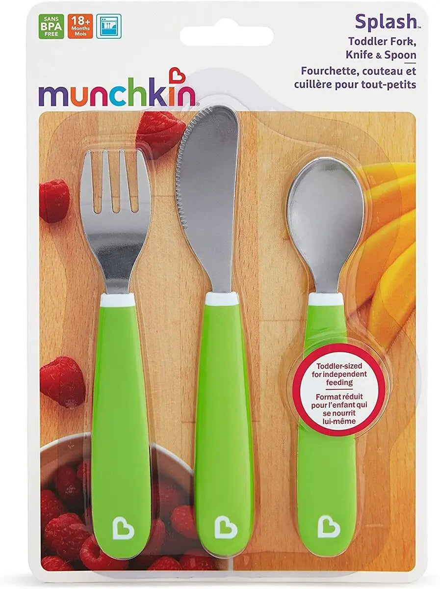 Munchkin Splash Toddler Cutlery Set (Fork, Knife & Spoon), Green Munchkin