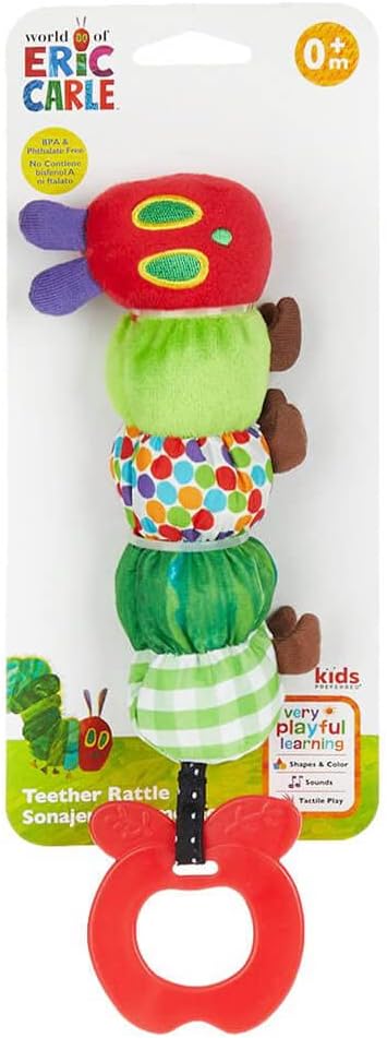 Rainbow Designs Very Hungry Caterpillar Teether Rattle – Soft Baby Sensory Teether Toy Welcome Baby