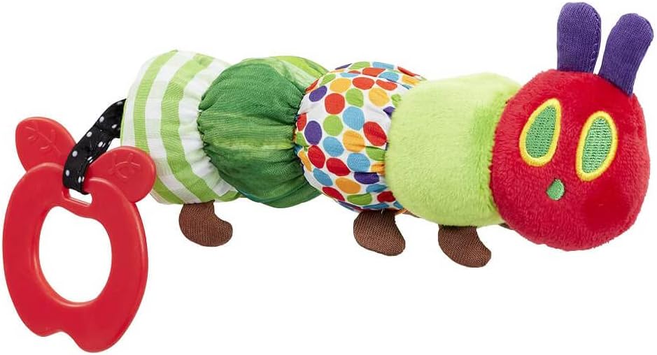Rainbow Designs Very Hungry Caterpillar Teether Rattle – Soft Baby Sensory Teether Toy Welcome Baby