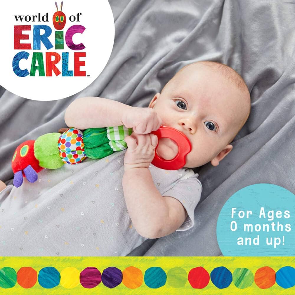 Rainbow Designs Very Hungry Caterpillar Teether Rattle – Soft Baby Sensory Teether Toy Welcome Baby