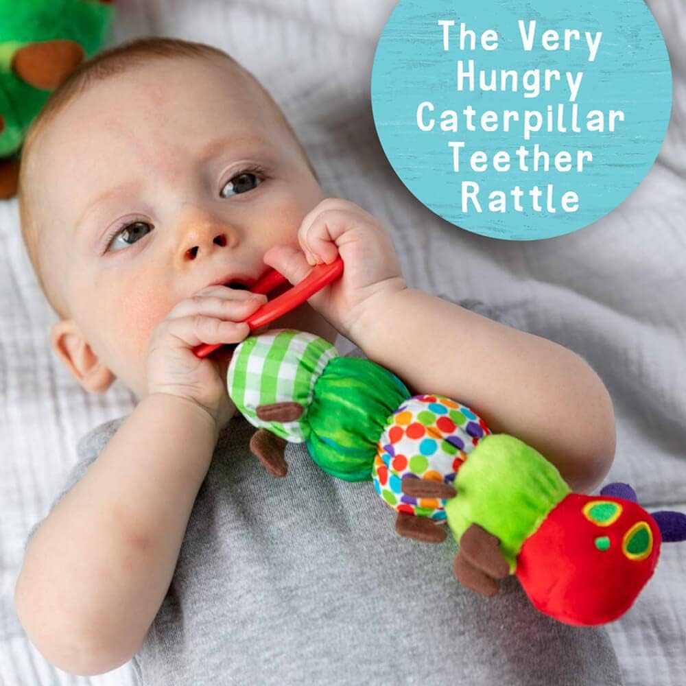Rainbow Designs Very Hungry Caterpillar Teether Rattle – Soft Baby Sensory Teether Toy Welcome Baby