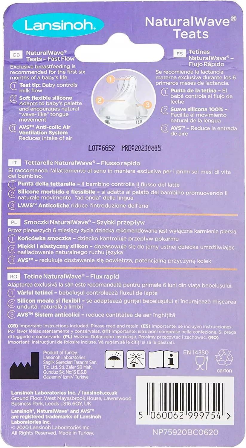 Lansinoh Natural wave Fast Flow Teats (Pack of 2) Lansinoh