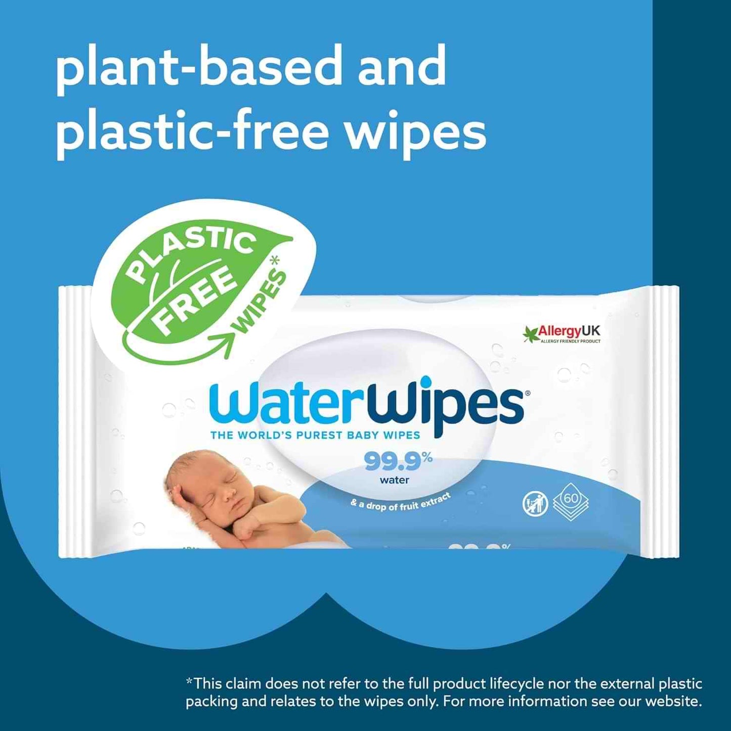 WaterWipes Plastic-Free Original Baby Wipes, 99.9% Water Based Wipes, Unscented for Sensitive Skin, 720 count (Pack of 12) Water Wipes