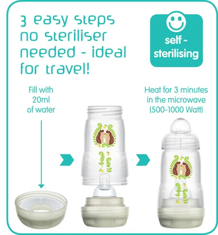 MAM Baby Bottles Self-Sterilising Anti-Colic Easy Start 260ml 3 Pack Assortment Mam