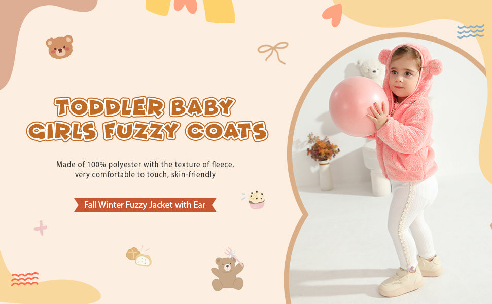 Baby Boys Girls Fleece Jackets with Hood Zip Up Cute Bear Coats Fall Winter Warm Fuzzy Jacket with Ear Newborn Outwear for Toddler Infant Boys Girls 0-6 6-12 12-18 18-24 Months 2T 3T Welcome Baby
