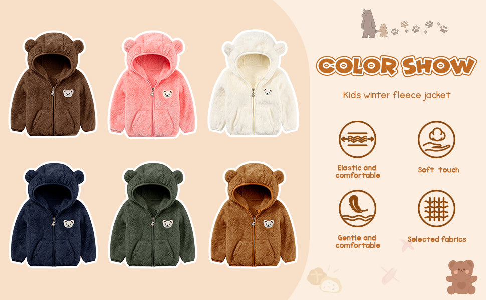 Baby Boys Girls Fleece Jackets with Hood Zip Up Cute Bear Coats Fall Winter Warm Fuzzy Jacket with Ear Newborn Outwear for Toddler Infant Boys Girls 0-6 6-12 12-18 18-24 Months 2T 3T Welcome Baby
