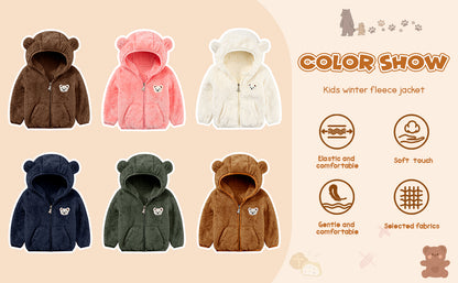 Baby Boys Girls Fleece Jackets with Hood Zip Up Cute Bear Coats Fall Winter Warm Fuzzy Jacket with Ear Newborn Outwear for Toddler Infant Boys Girls 0-6 6-12 12-18 18-24 Months 2T 3T Welcome Baby