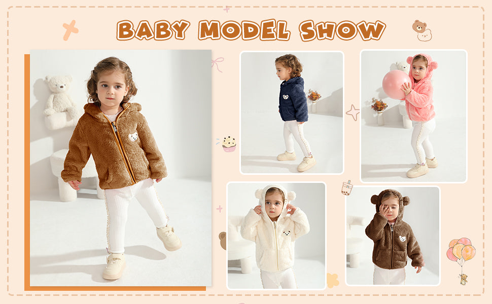 Baby Boys Girls Fleece Jackets with Hood Zip Up Cute Bear Coats Fall Winter Warm Fuzzy Jacket with Ear Newborn Outwear for Toddler Infant Boys Girls 0-6 6-12 12-18 18-24 Months 2T 3T Welcome Baby