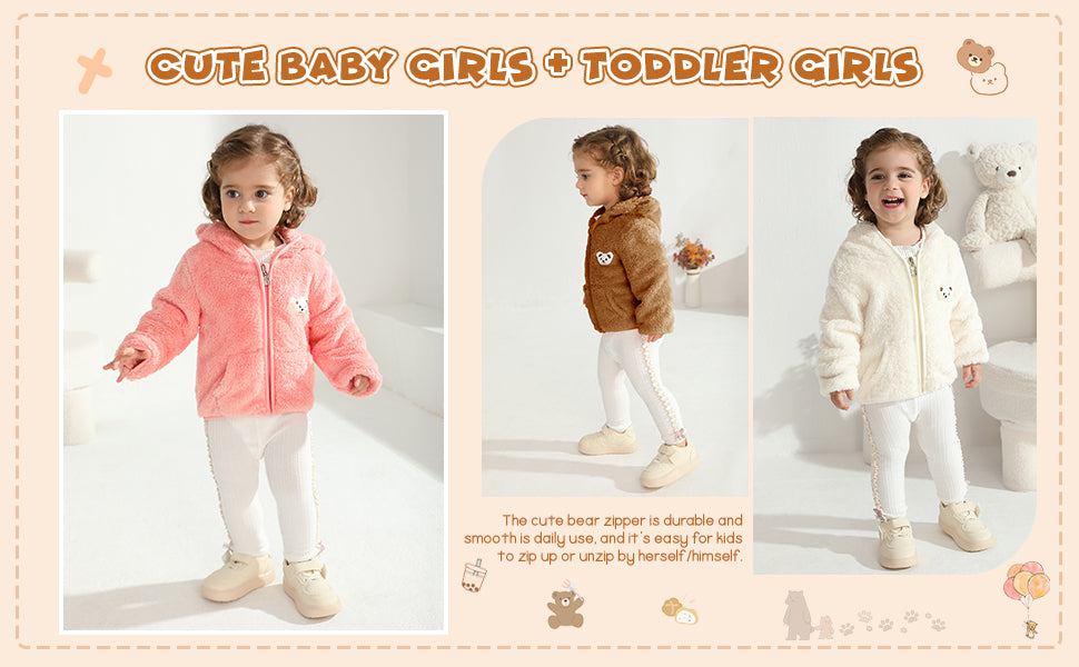 Baby Boys Girls Fleece Jackets with Hood Zip Up Cute Bear Coats Fall Winter Warm Fuzzy Jacket with Ear Newborn Outwear for Toddler Infant Boys Girls 0-6 6-12 12-18 18-24 Months 2T 3T Welcome Baby