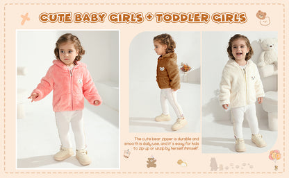 Baby Boys Girls Fleece Jackets with Hood Zip Up Cute Bear Coats Fall Winter Warm Fuzzy Jacket with Ear Newborn Outwear for Toddler Infant Boys Girls 0-6 6-12 12-18 18-24 Months 2T 3T Welcome Baby