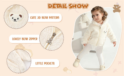 Baby Boys Girls Fleece Jackets with Hood Zip Up Cute Bear Coats Fall Winter Warm Fuzzy Jacket with Ear Newborn Outwear for Toddler Infant Boys Girls 0-6 6-12 12-18 18-24 Months 2T 3T Welcome Baby