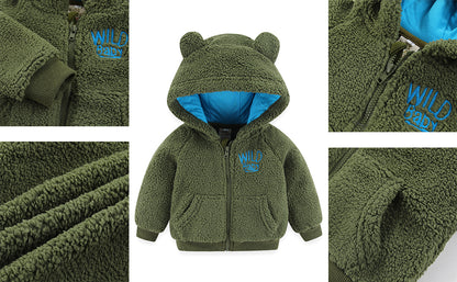 Newborn Infant Baby Boys Girls Cartoon Fleece Hooded Jacket Coat with Ears Warm Todder Kids Outwear Coat Zipper Up 0-6Y Welcome Baby