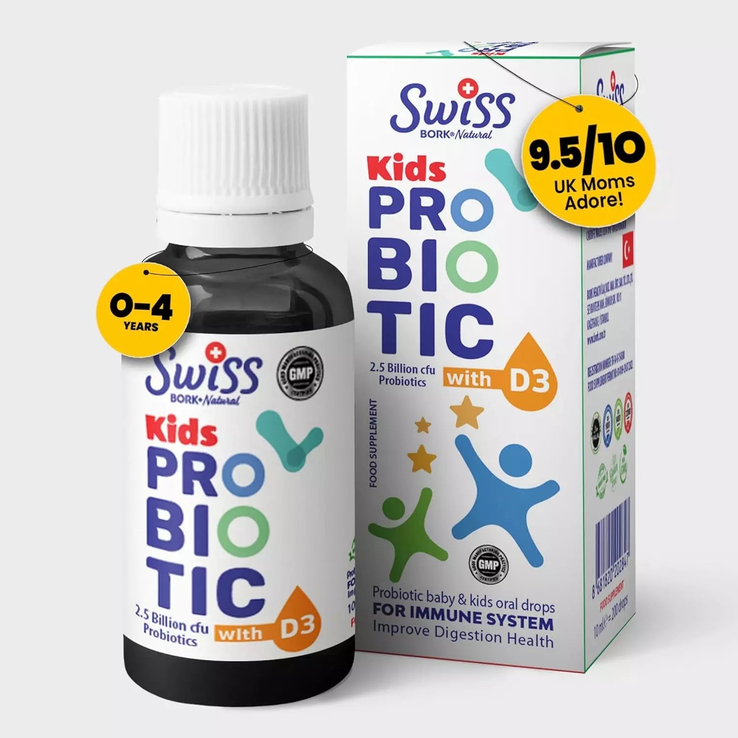 SWISS BORK Baby Probiotics Drops with Vitamin D3 — Kids Probiotics for Gut Health Swiss Bork