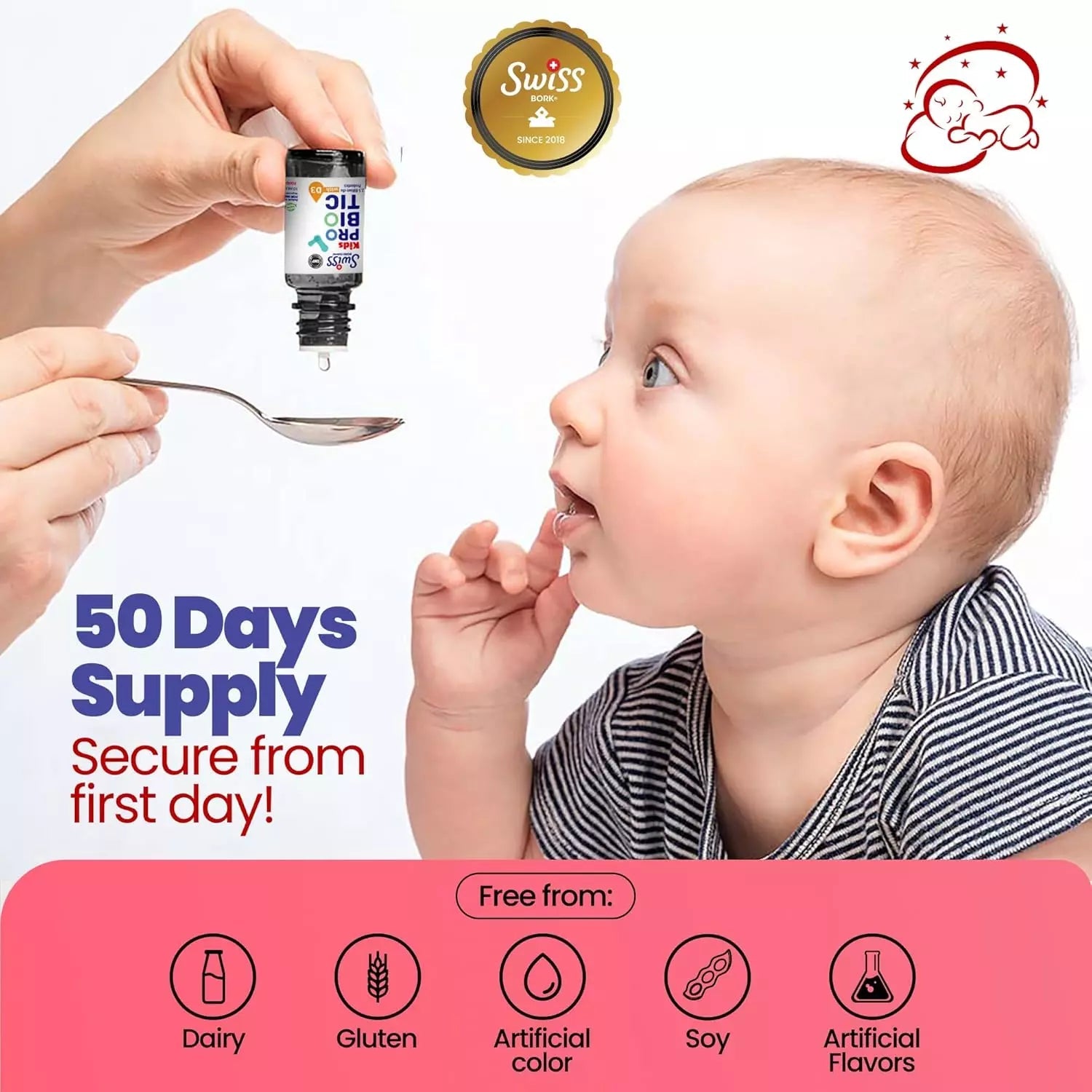 SWISS BORK Baby Probiotics Drops with Vitamin D3 — Kids Probiotics for Gut Health Swiss Bork