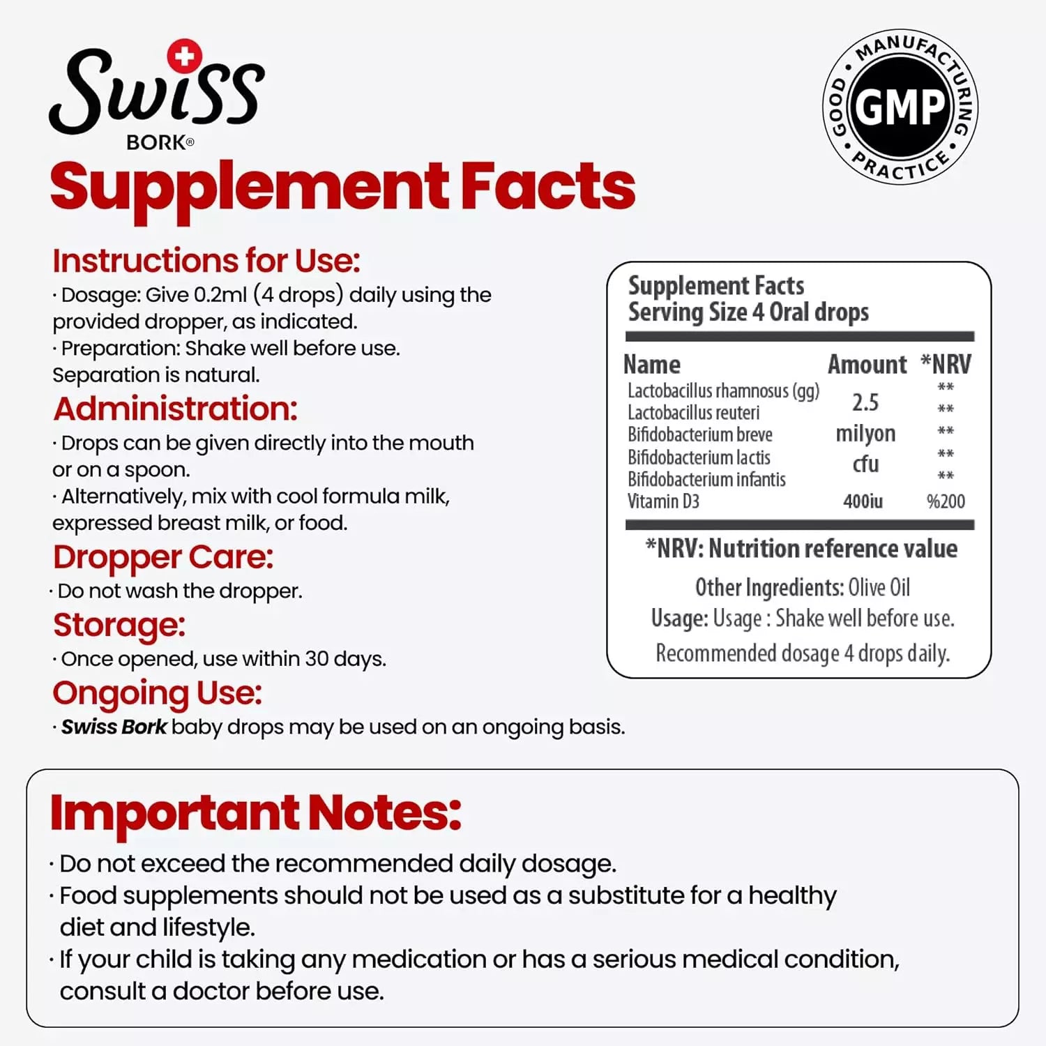 SWISS BORK Baby Probiotics Drops with Vitamin D3 — Kids Probiotics for Gut Health Swiss Bork
