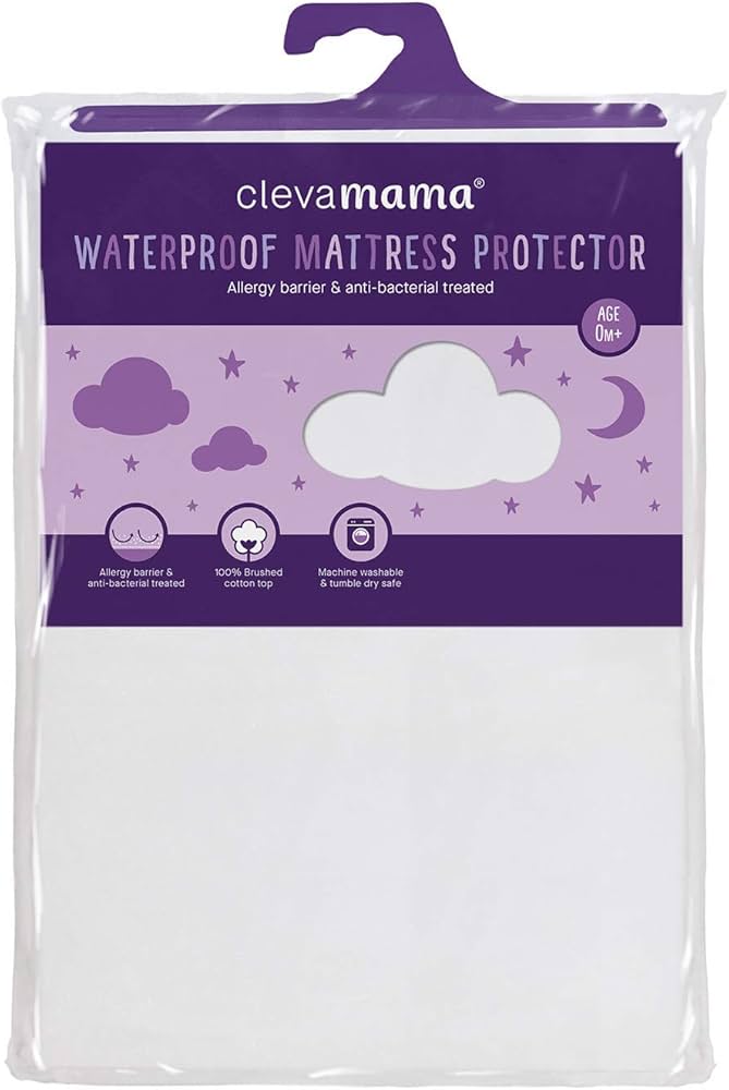 ClevaMama Waterproof Mattress Protector,for Baby Cot Bed - White - 60x120x15 cm Clevamama
