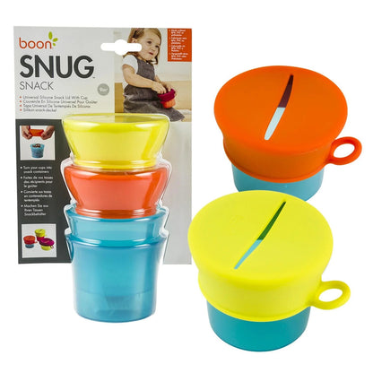 Boon Snug Snack Stretchy Silicone Lids And Containers Spill Proof For Babies