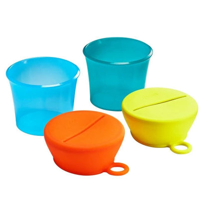 Boon Snug Snack Stretchy Silicone Lids And Containers Spill Proof For Babies