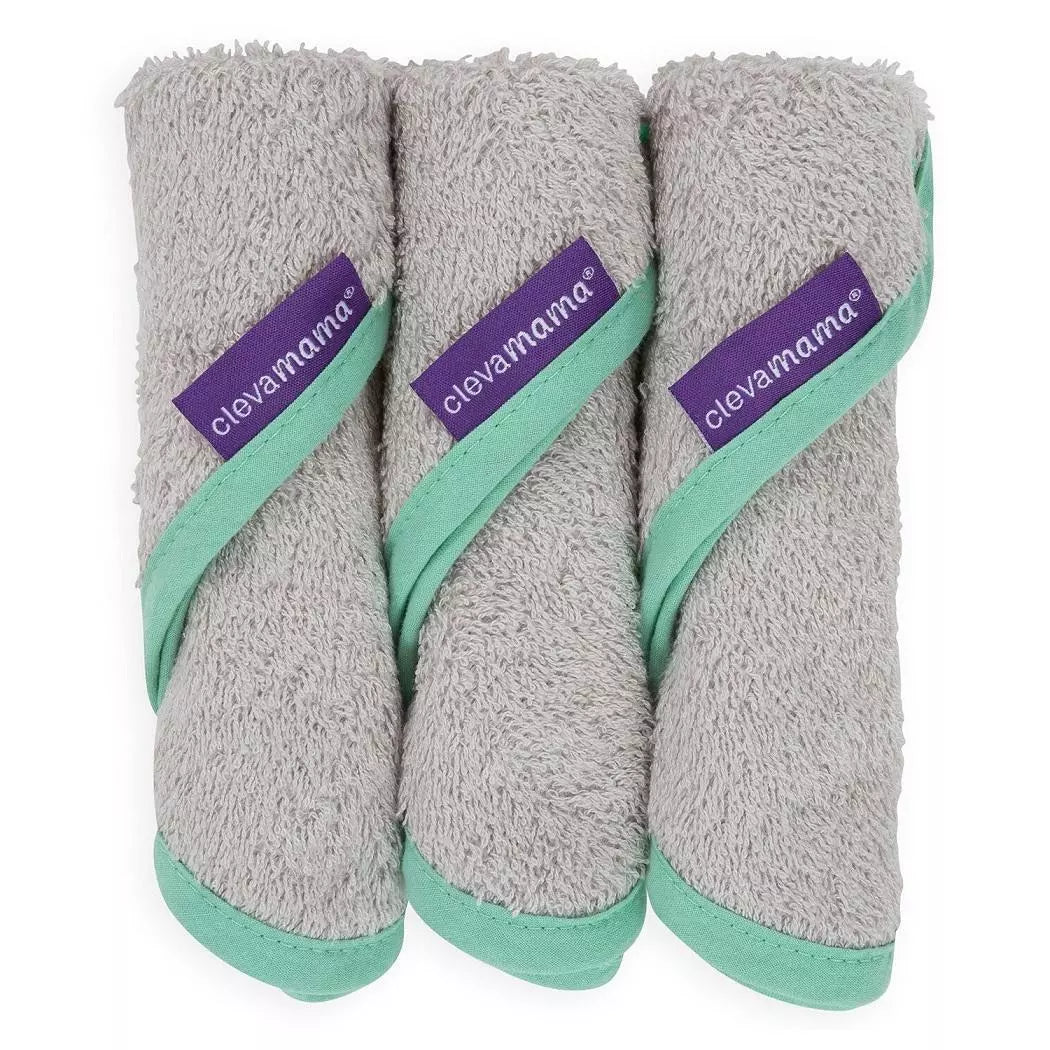 ClevaMama Bamboo Baby Washcloths - Set of 3 - Grey - Extra Soft, Machine Wash