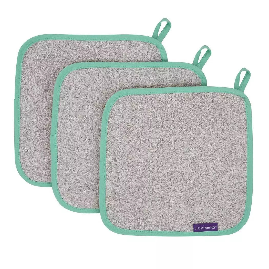 ClevaMama Bamboo Baby Washcloths - Set of 3 - Grey - Extra Soft, Machine Wash