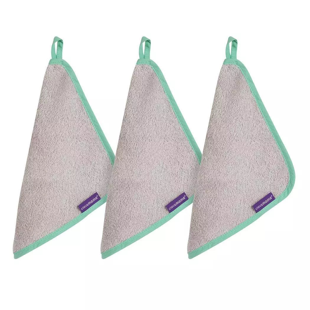 ClevaMama Bamboo Baby Washcloths - Set of 3 - Grey - Extra Soft, Machine Wash